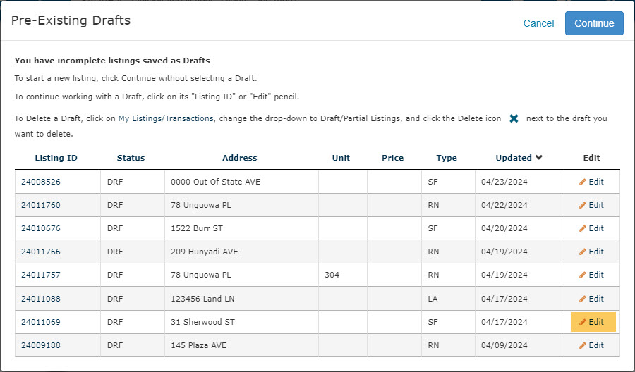 Draft hotsell Listing